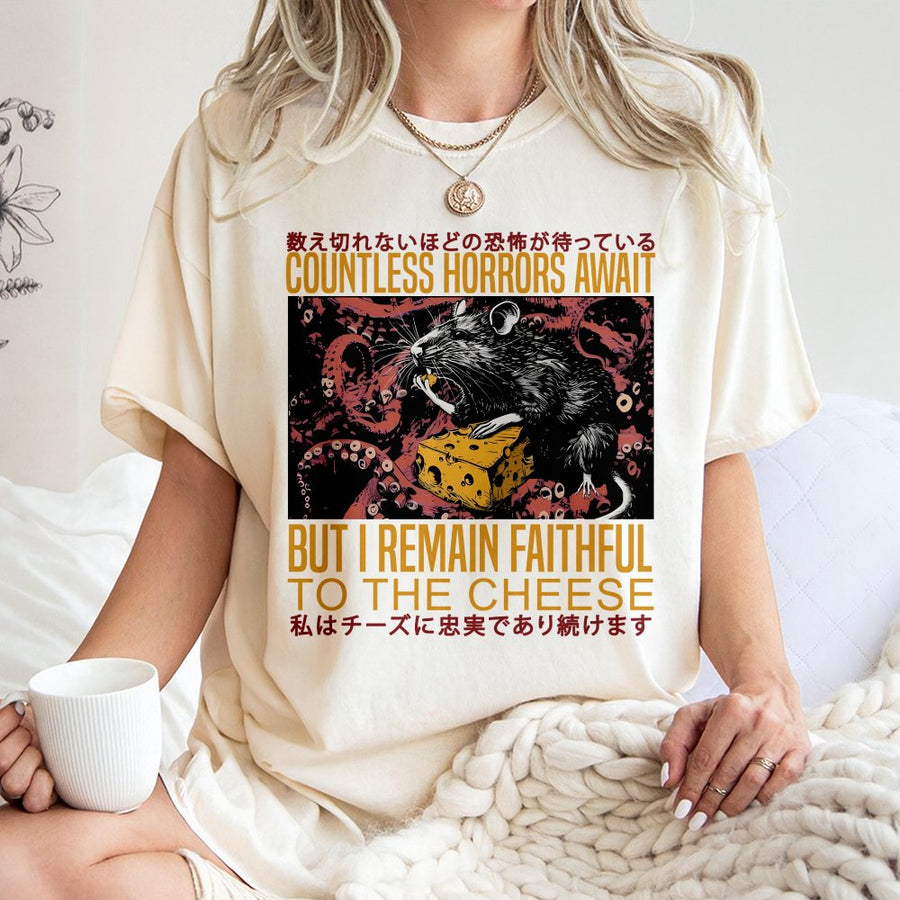 Countless Horrors Await Rat T-Shirt | Japanese Horror Art Graphic Tee | 100% Cotton Premium Quality | Funny Cheese Gift for Horror Fans