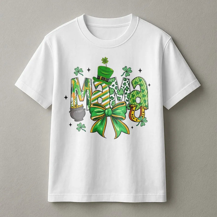 St. Patrick's Day Mama Shirt | Lucky Clover Leopard Print Graphic | Premium Soft Cotton Tee | Cute Gift for Mom, Irish Holiday Outfit