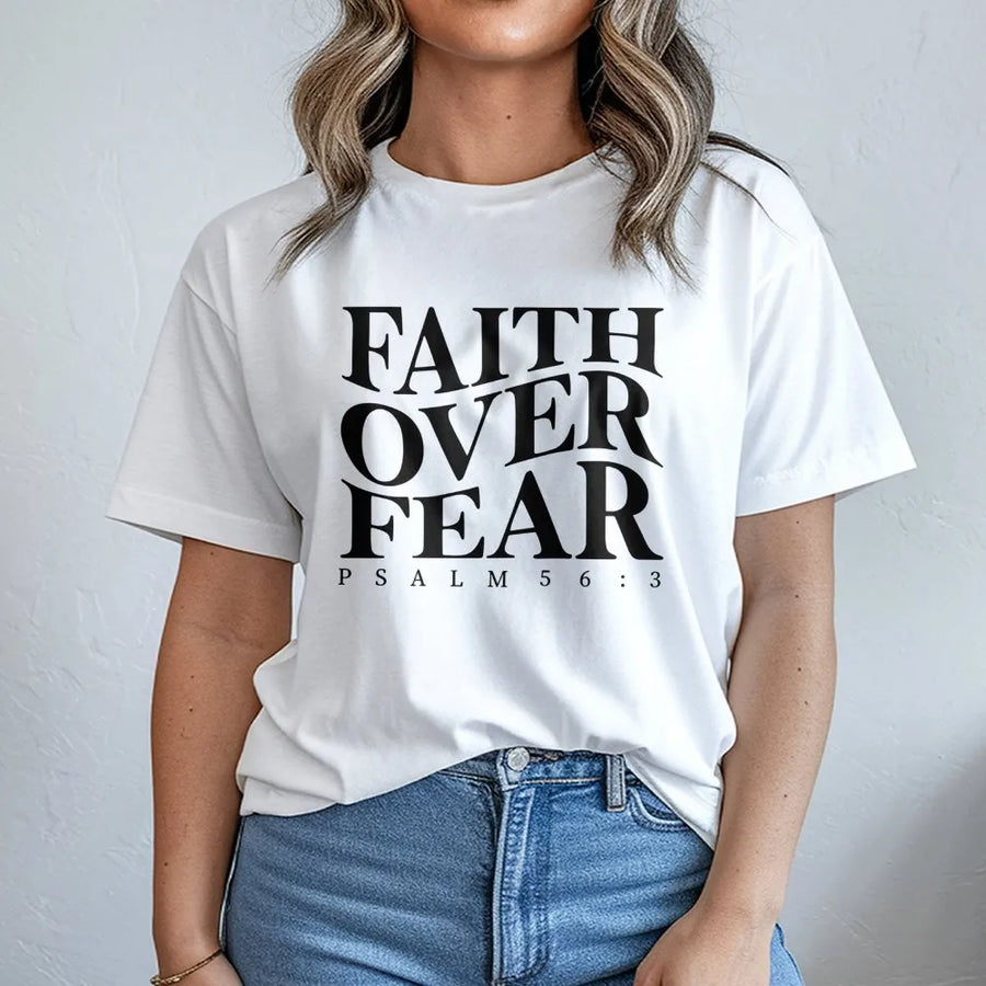 Faith Over Fear T-Shirt | Psalm 56:3 Scripture Bible Verse Graphic | Premium Cotton Unisex Apparel | Inspirational Christian Gift for Women and Men