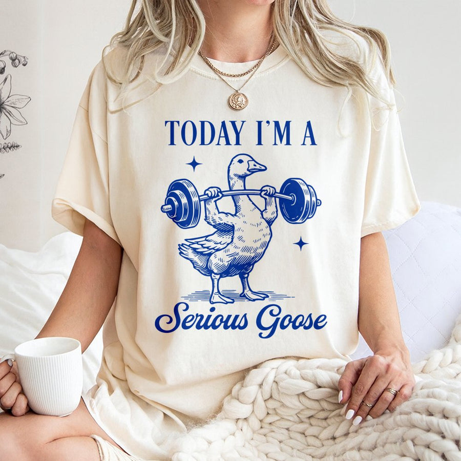 Serious Goose Lifting T-Shirt | Funny Workout Graphic Design | 100% Cotton Premium Quality | Humorous Fitness Gift for Gym Lovers