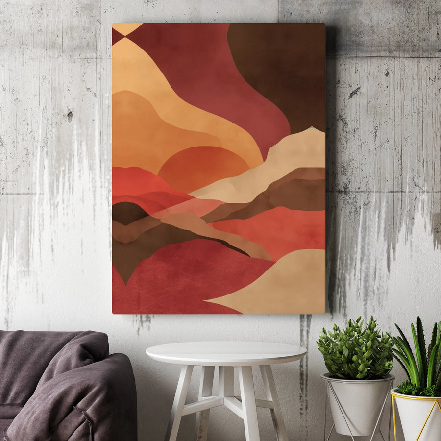 Abstract Mountain Landscape Canvas Wall Art | Mid Century Modern Sunset Decor | Premium Fade-Resistant Gallery Print | Earthy Tones Home Office Decor