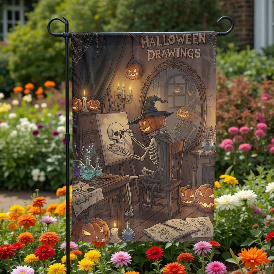 Halloween Garden Flag | Spooky Pumpkin Head Artist Decor | Durable Weather-Resistant Polyester | Unique Fall Yard & Patio Seasonal Gift