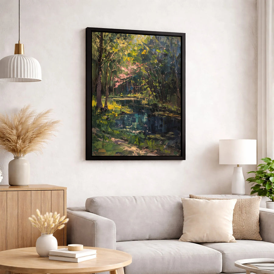 Impressionist Forest River Canvas Art | Moody Landscape Oil Painting Style | Premium Fade-Resistant Print | Elegant Nature Home Decor Gift