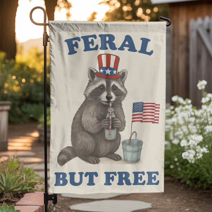 Patriotic Raccoon Garden Flag | Feral But Free Funny 4th of July Decor | Weather-Resistant Premium Polyester | Gift for Wildlife Animal Lovers