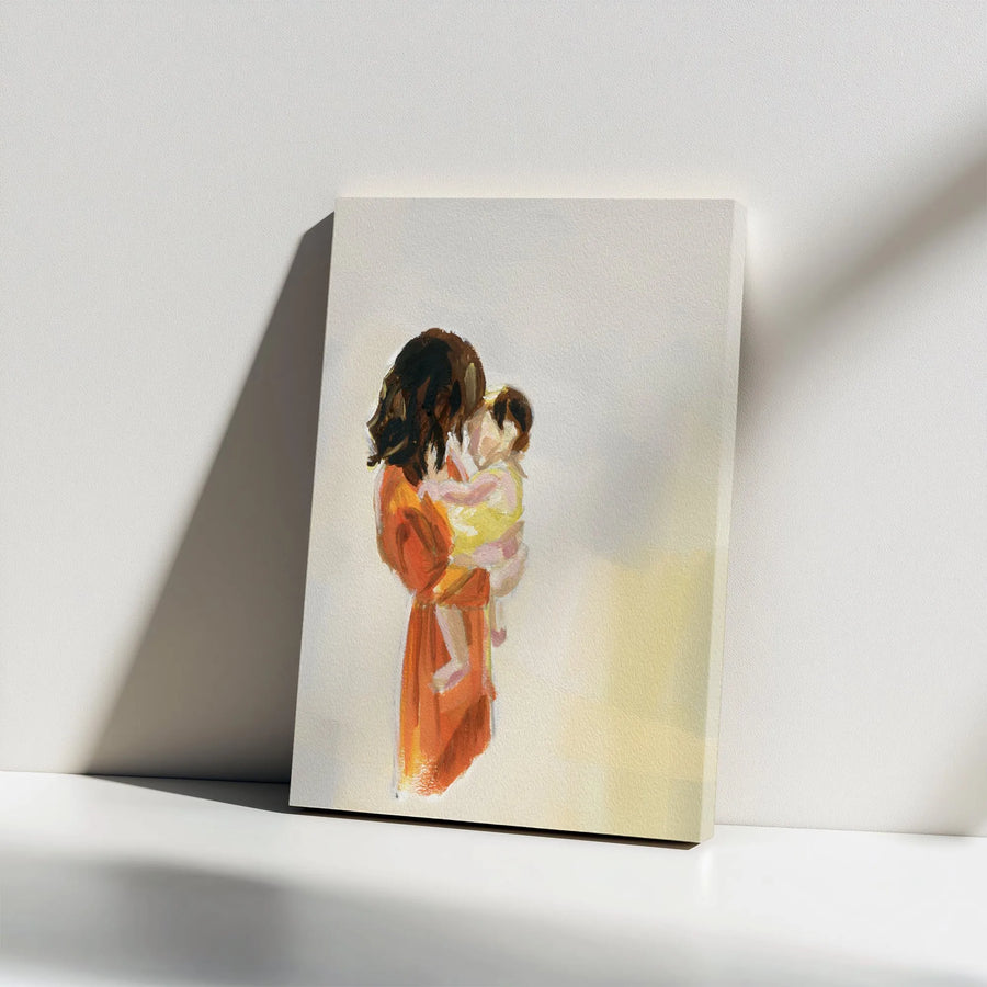 Mother and Child Canvas Wall Art | Abstract Painterly Portrait | Premium Thick Gallery Wrap | Gift for New Mom, Nursery Decor