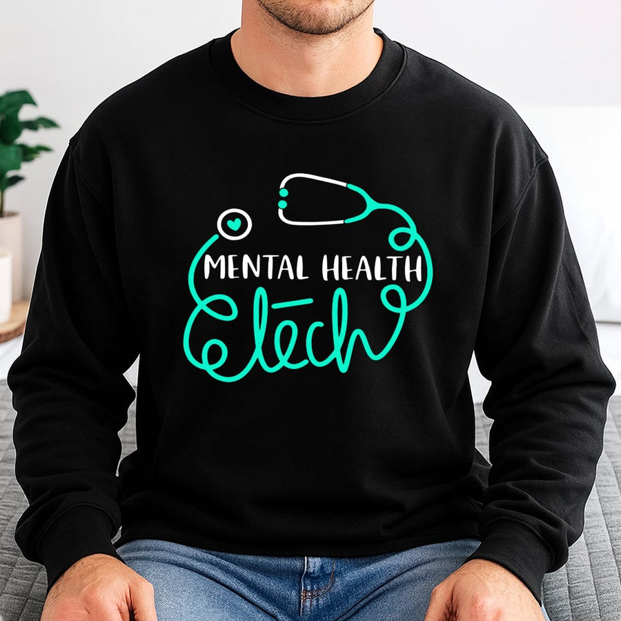 Mental Health Tech Sweatshirt | Stethoscope Heart Graphic | Premium Cotton Blend | Gift for Psychiatric Technician or Mental Health Worker