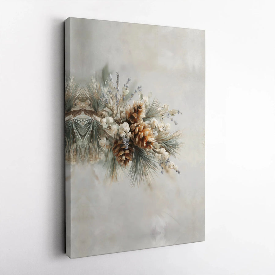 Winter Pine Cone Canvas Art | Botanical Lavender and White Floral Print | Premium Gallery Wrap 1.25 Inch Depth | Rustic Holiday Home Decor