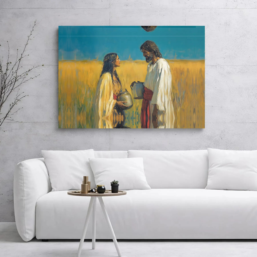 Jesus and the Samaritan Woman Canvas Art | Biblical Field Scene Painting | Premium Gallery-Wrapped Print | Religious Christian Home Decor Gift