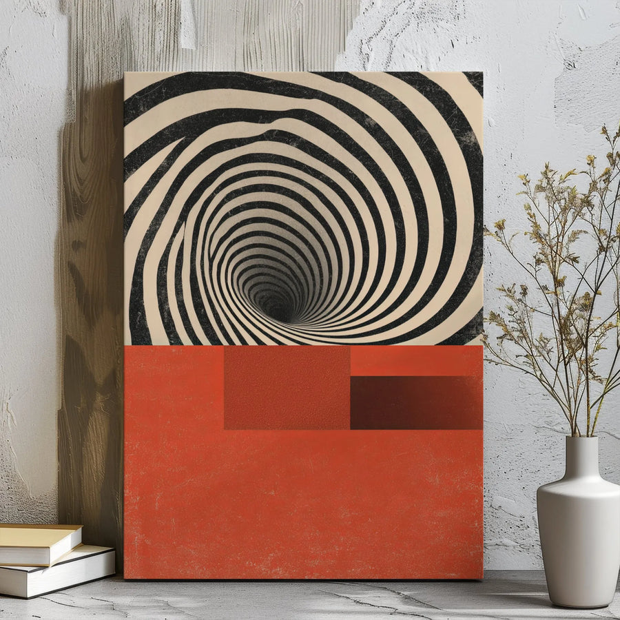 Abstract Spiral Vortex Canvas Art | Mid-Century Red Geometric Wall Decor | Premium 1.25" Gallery Wrap | Modern Office & Living Room Gift