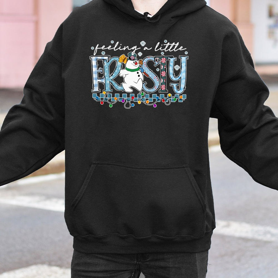 Feeling A Little Frosty Hoodie | Cute Snowman Christmas Graphic | Soft Cotton-Polyester Blend | Festive Winter Holiday Gift for Women and Men