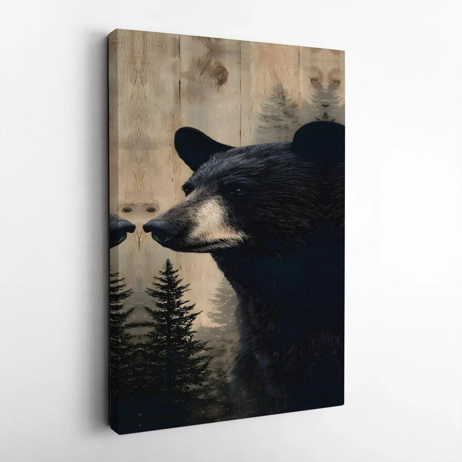 Black Bear Wall Art | Rustic Pine Forest Animal Portrait | Premium Gallery-Wrapped Canvas | Lodge Decor & Cabin Gift