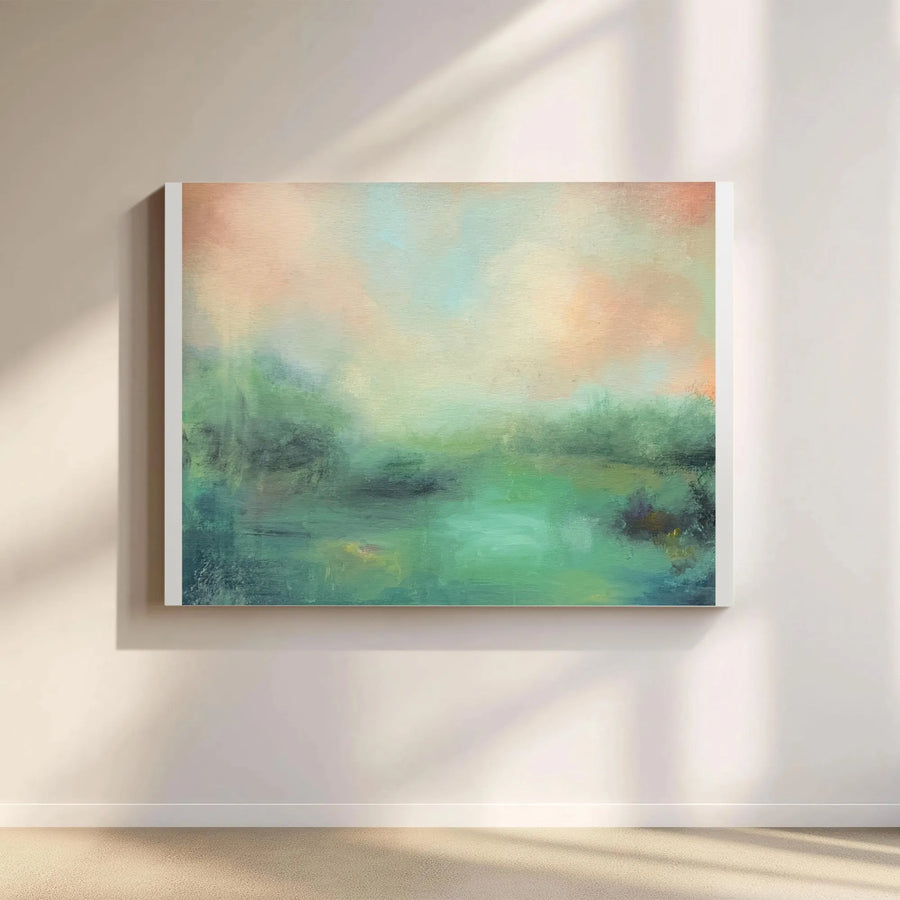 Abstract Landscape Canvas Wall Art | Misty Morning Painting Print | Premium Gallery Wrapped Canvas | Modern Living Room Decor Gift
