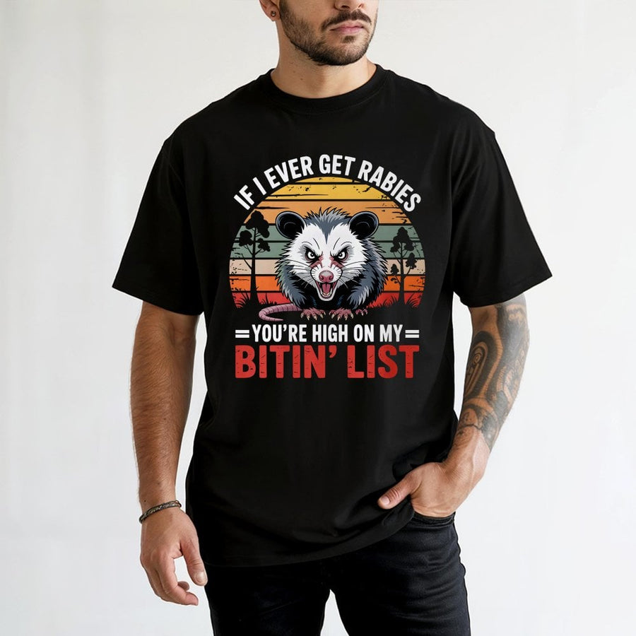 Opossum T-Shirt | Funny Dark Humor Rabies Graphic | 100% Cotton Premium Tee | Unique Gift for Animal Lovers & Meme Fans