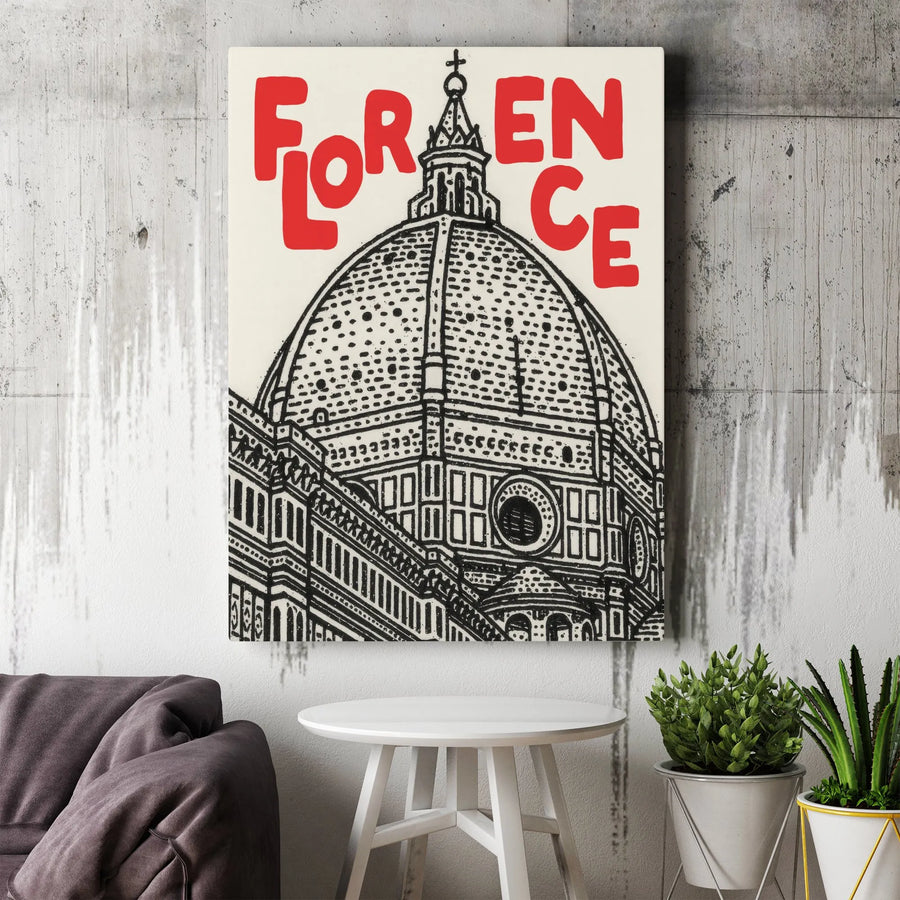 Florence Italy Canvas Print | Duomo Cathedral Sketch Illustration | Premium Gallery Wrapped Art | Travel Gift for Italy Lovers