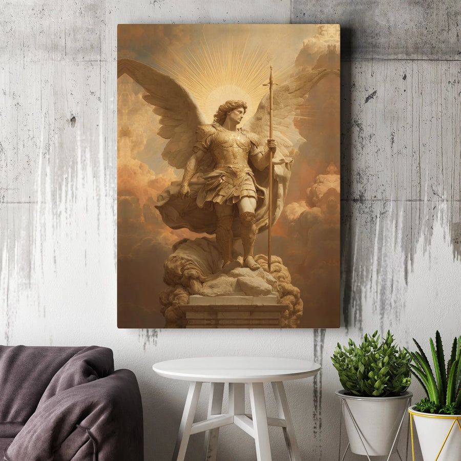 Archangel Michael Canvas Wall Art | Guardian Angel Religious Decor | Premium Fade-Resistant Print | Christian Home Decor Gift