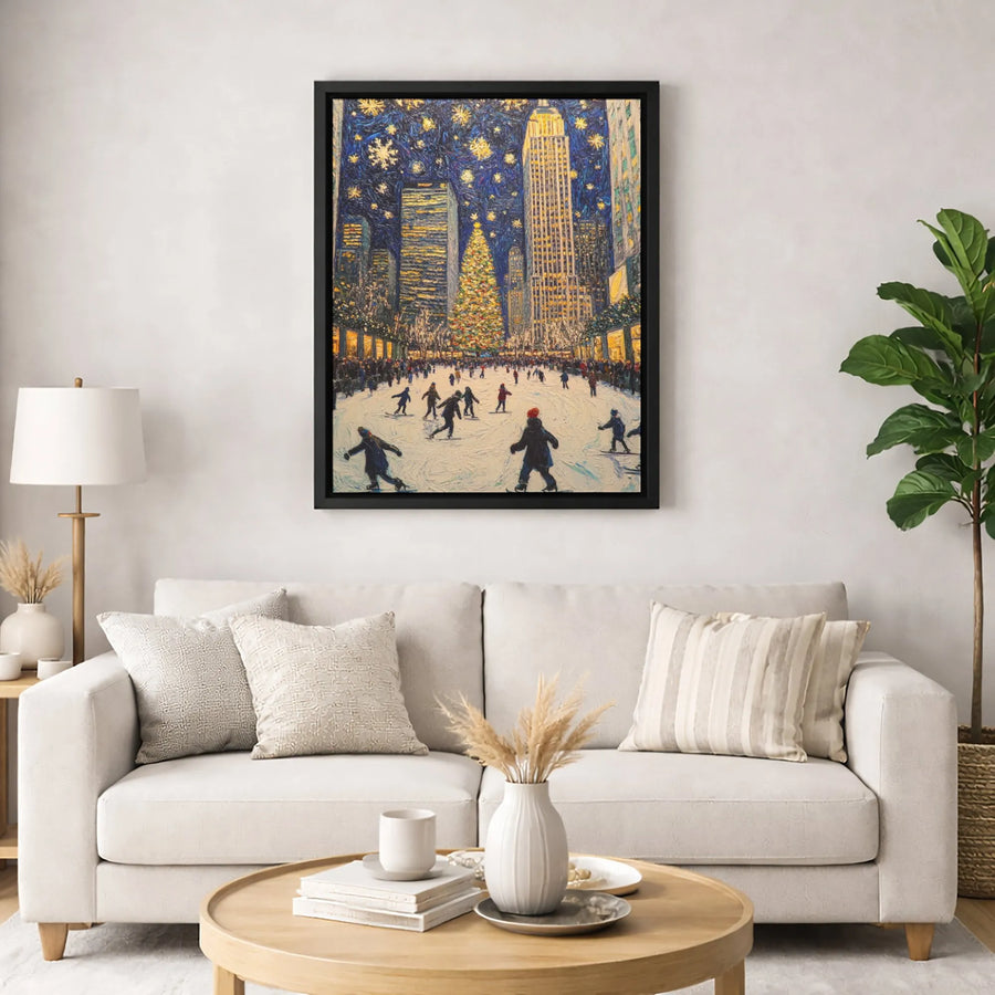 NYC Ice Skating Wall Art | Christmas in New York Canvas Print | Impressionist Winter Cityscape | Premium Holiday Home Decor Gift