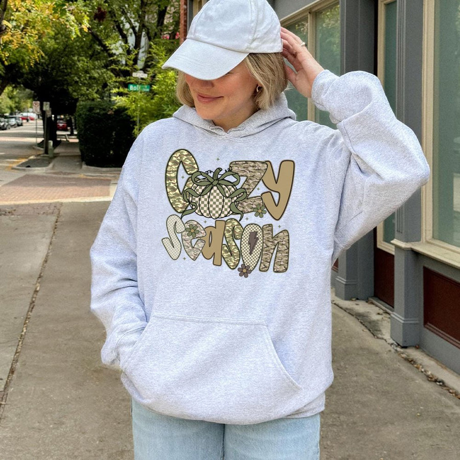 Cozy Season Hoodie | Fall Pumpkin Camo Graphic | Premium Cotton Blend | Autumn Aesthetic Gift For Her