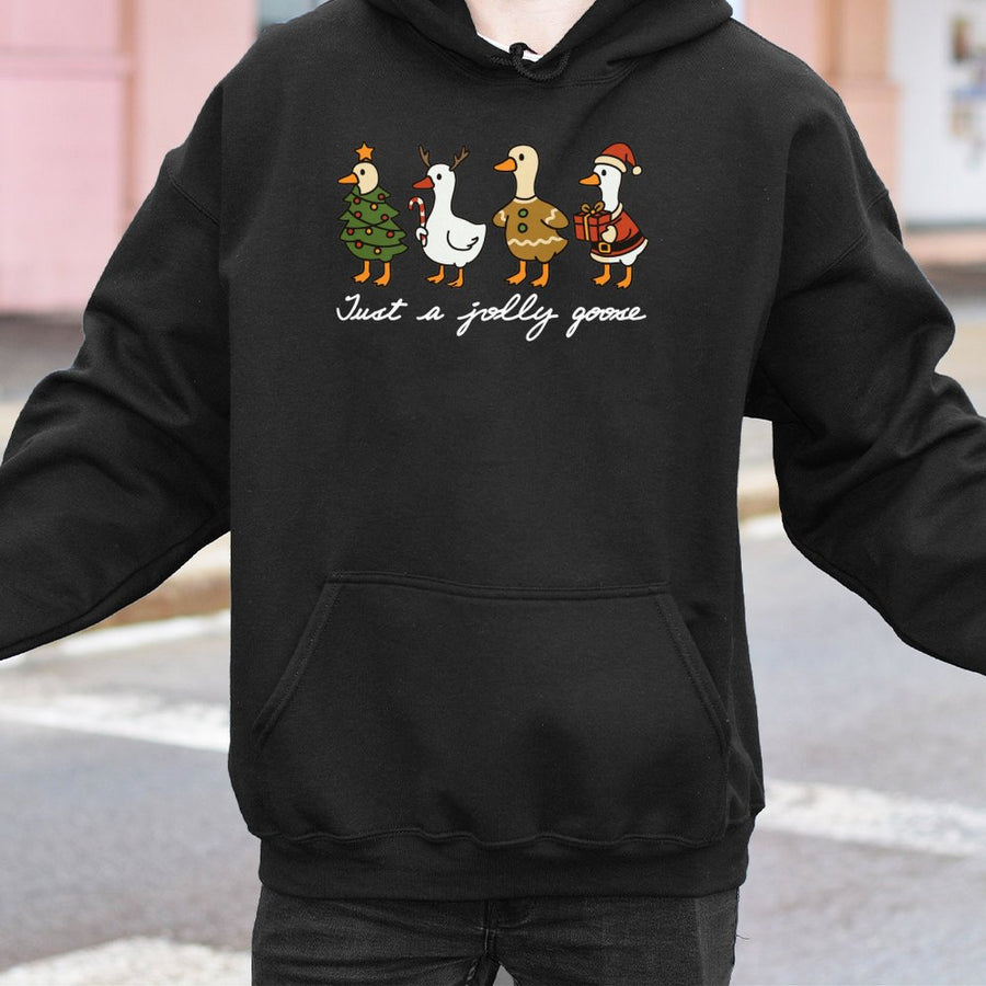 Jolly Goose Christmas Hoodie | Cute Holiday Duck Graphic Sweatshirt | Premium Cotton Blend | Funny Xmas Gift For Goose Lovers