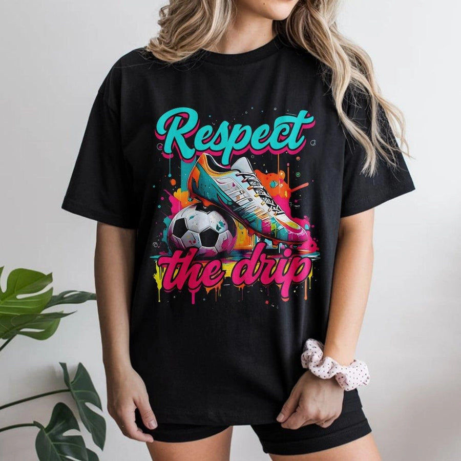 Respect The Drip Soccer T-Shirt | Colorful Graffiti Cleat Design | Premium Soft Cotton Graphic Tee | Gift for Soccer Players & Baller Lifestyle