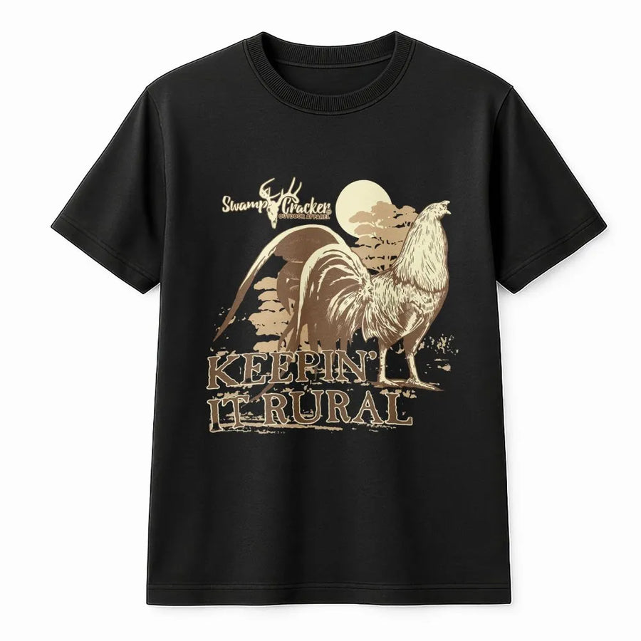 Rural Rooster T-Shirt | Vintage 'Keepin' It Rural' Graphic Pullover | Soft Cotton Blend Crewneck | Country Gift for Farmer & Outdoorsman