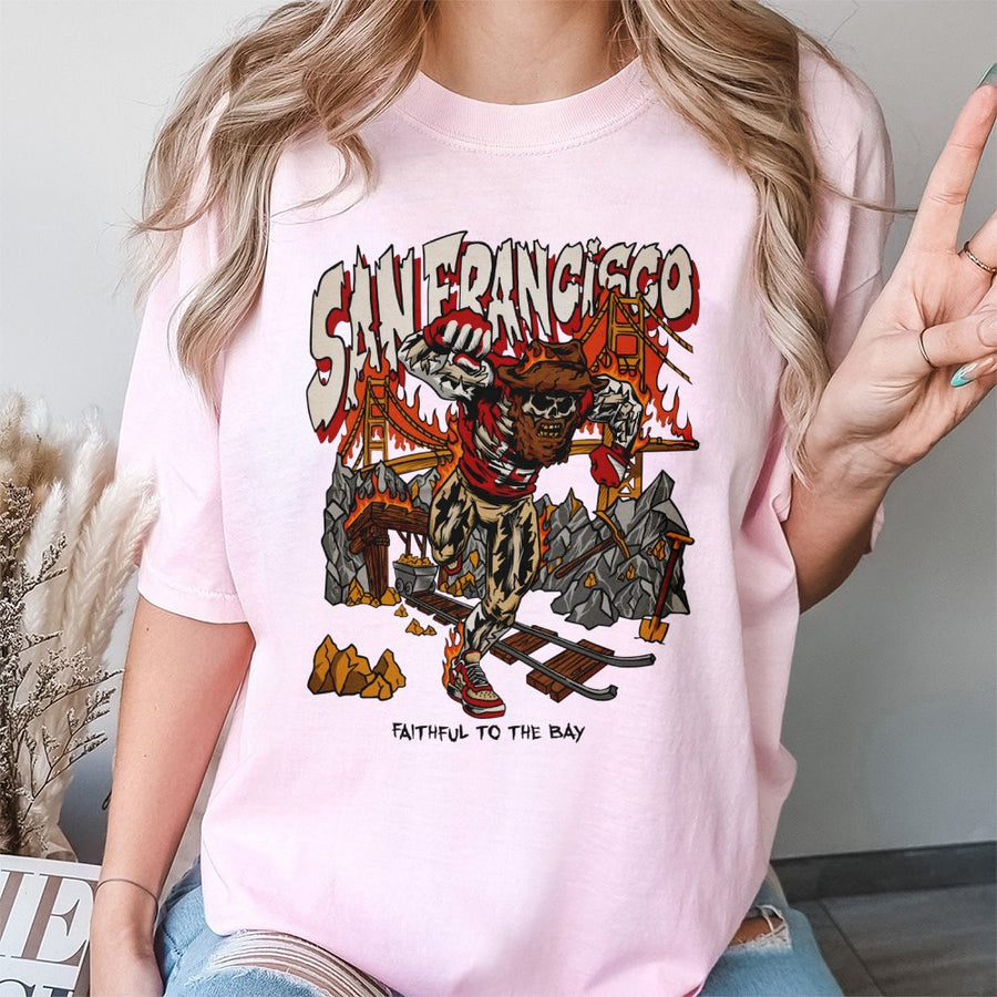 Vintage San Francisco Skeleton T-Shirt, 49ers Faithful To The Bay Football T-Shirt, Vintage 90s Graphic Style T-Shirt, Gift For Fans