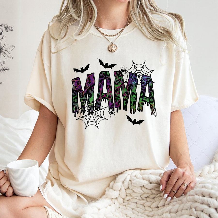 Halloween Mama T-Shirt | Spooky Spiderweb Leopard Print Design | 100% Premium Cotton | Cute Fall Gift for Mom and Trending Holiday Outfit