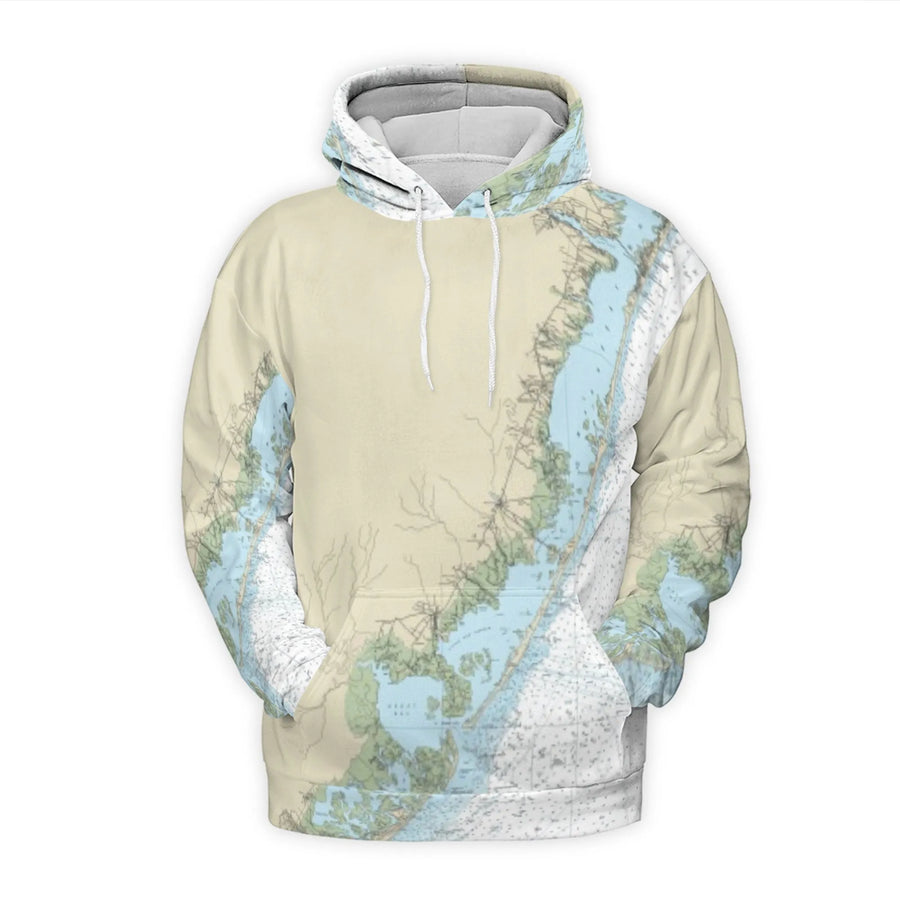 Nautical Map 3D Hoodie | Vintage Bathymetric Chart Print | Premium Brushed Fleece Pullover | Unique Gift for Sailors & Ocean Lovers