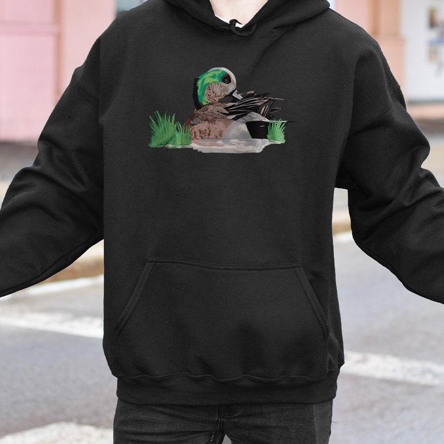 American Wigeon Duck Hoodie | Realistic Marsh Wildlife Art | Premium Cotton Blend | Gift for Waterfowl Hunters and Bird Watchers