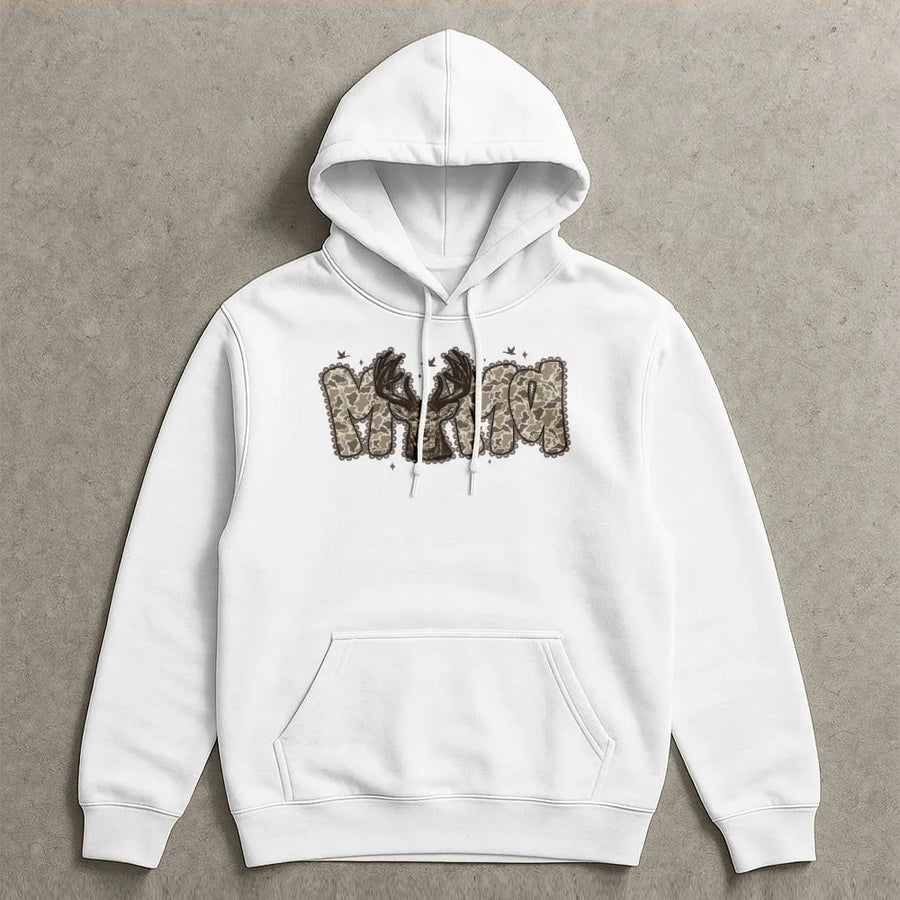 Camo Mama Hoodie | Deer Head Hunting Graphic Print | Premium Cotton-Blend Sweatshirt | Wildlife Lover Country Gift for Her