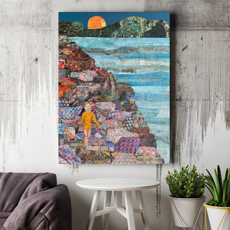 Surreal Collage Canvas Print | Patchwork Seaside Cliff Wall Art | Gallery Quality Canvas | Eclectic Home Decor Gift
