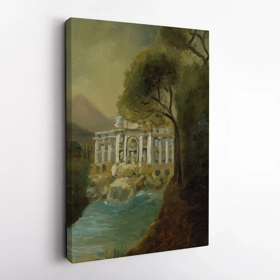 Trevi Fountain Wall Art | Vintage Italian Landmark Painting | Premium Gallery Canvas | Rome Italy Gift & European Home Decor