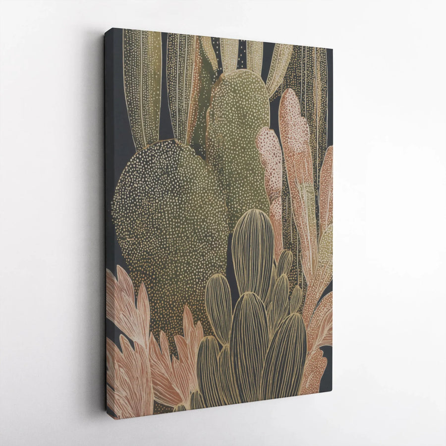 Modern Cactus Vertical Canvas | Abstract Botanical Illustration with Earthy Tones | Premium Gallery-Style Print | Boho Home & Office Decor Gift