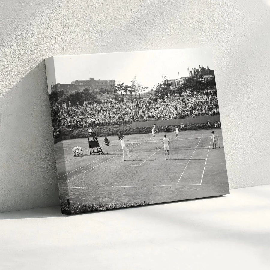 Vintage Tennis Match Canvas Wall Art | Retro Black and White Photo | Premium Gallery Wrapped Print | Collector's Gift for Tennis Player