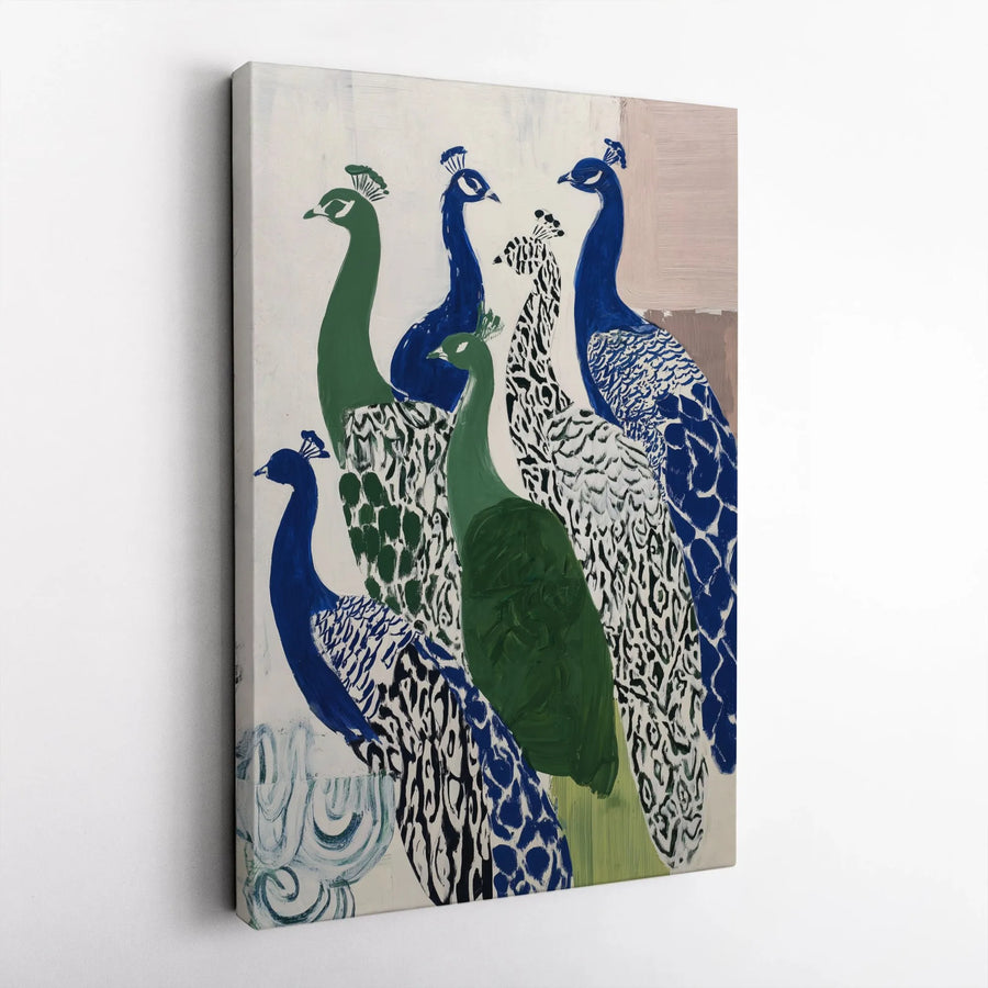 Modern Peacock Canvas Print | Stylized Peacock Flock Wall Art | Premium 1.25" Thick Canvas | Collector's Home Decor Gift