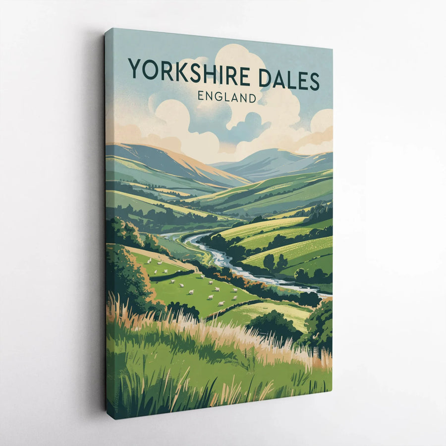 Yorkshire Dales Vertical Canvas | Vintage England Travel Poster | Premium Frameless Wall Art | UK Home Decor Gift for Traveler