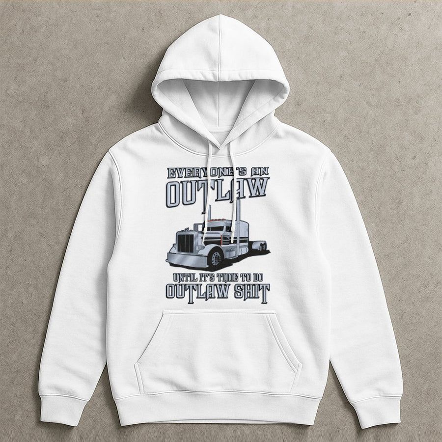 Outlaw Trucker Hoodie | Semi Truck Graphic Design | Premium Cotton Blend | Funny Gift for Truck Drivers and Big Rig Enthusiasts