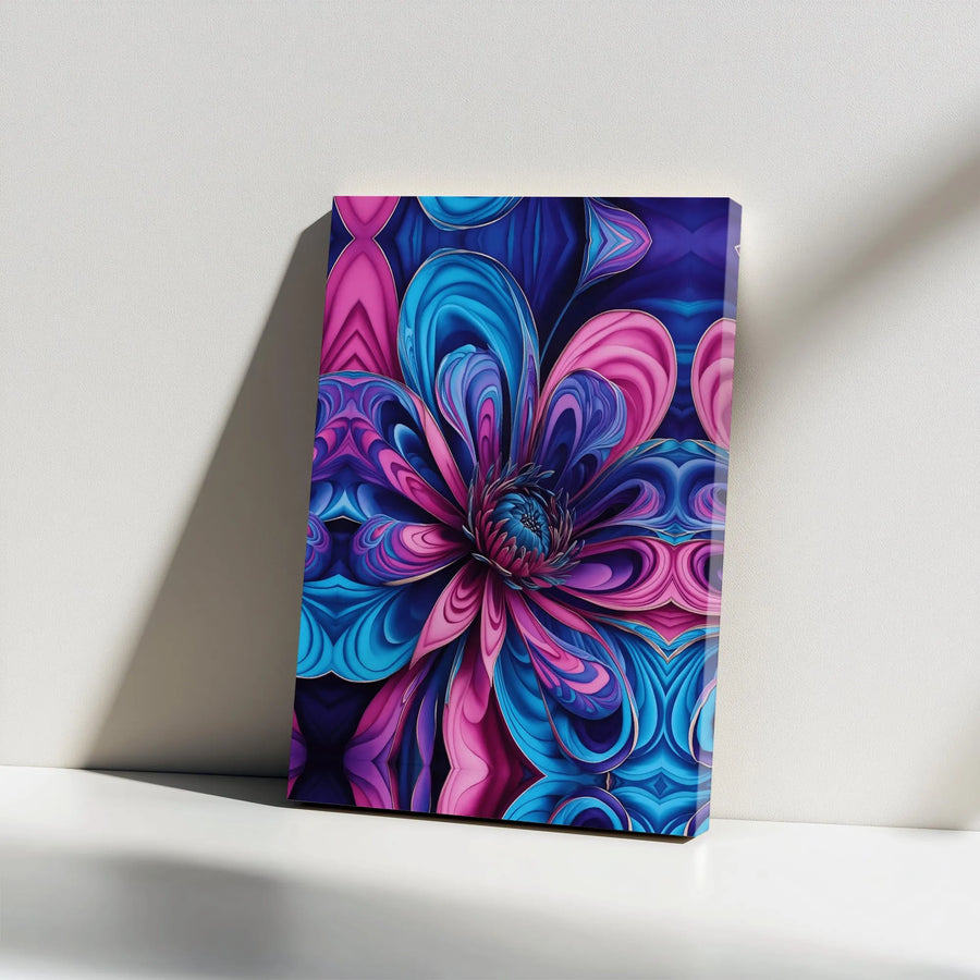 Abstract Floral Vertical Canvas Wall Art | Symmetrical 3D Visual Kaleidoscope Psychedelic Flower Design | Premium 1.25" Gallery Wrap Canvas | Modern Home Living Room Office Decor Gift
