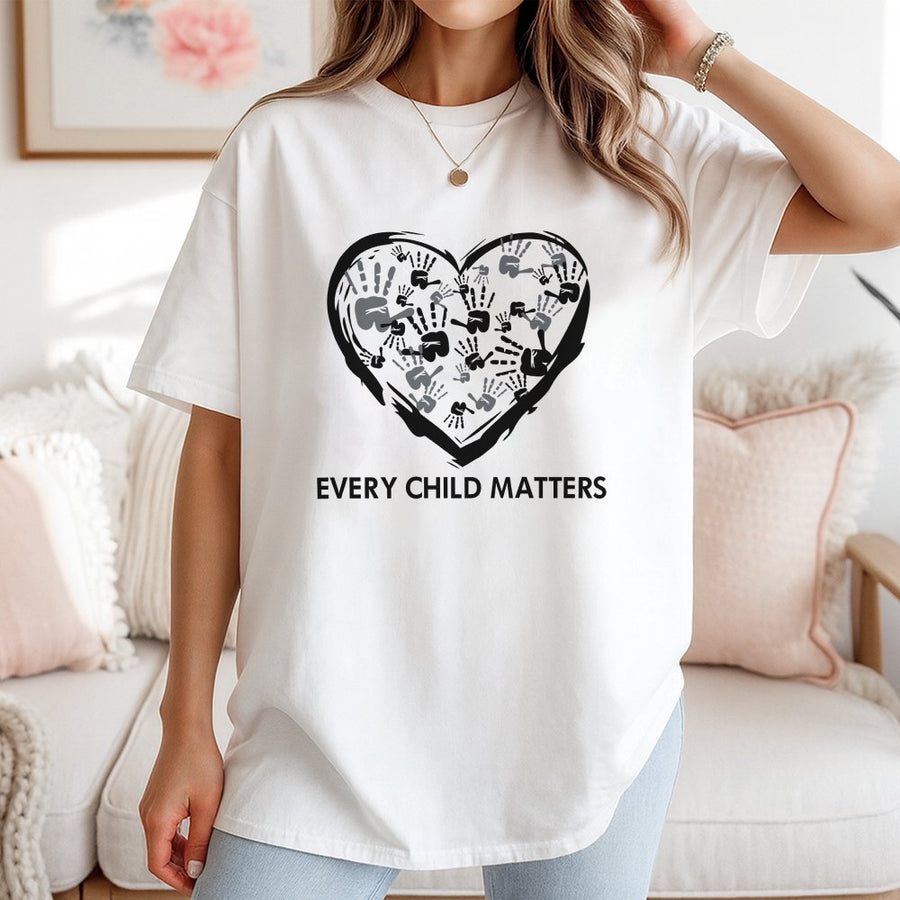 Every Child Matters T-Shirt | Handprint Heart Design | 100% Cotton Premium Tee | Awareness Shirt for Indigenous Reconciliation Support