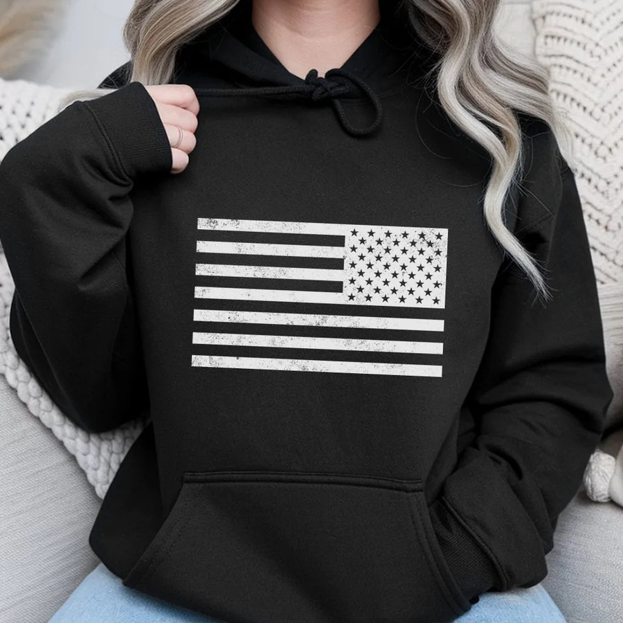 Distressed American Flag Hoodie | Vintage USA Graphic Print | Premium Cotton Blend | Patriotic Apparel Gift For Men And Women