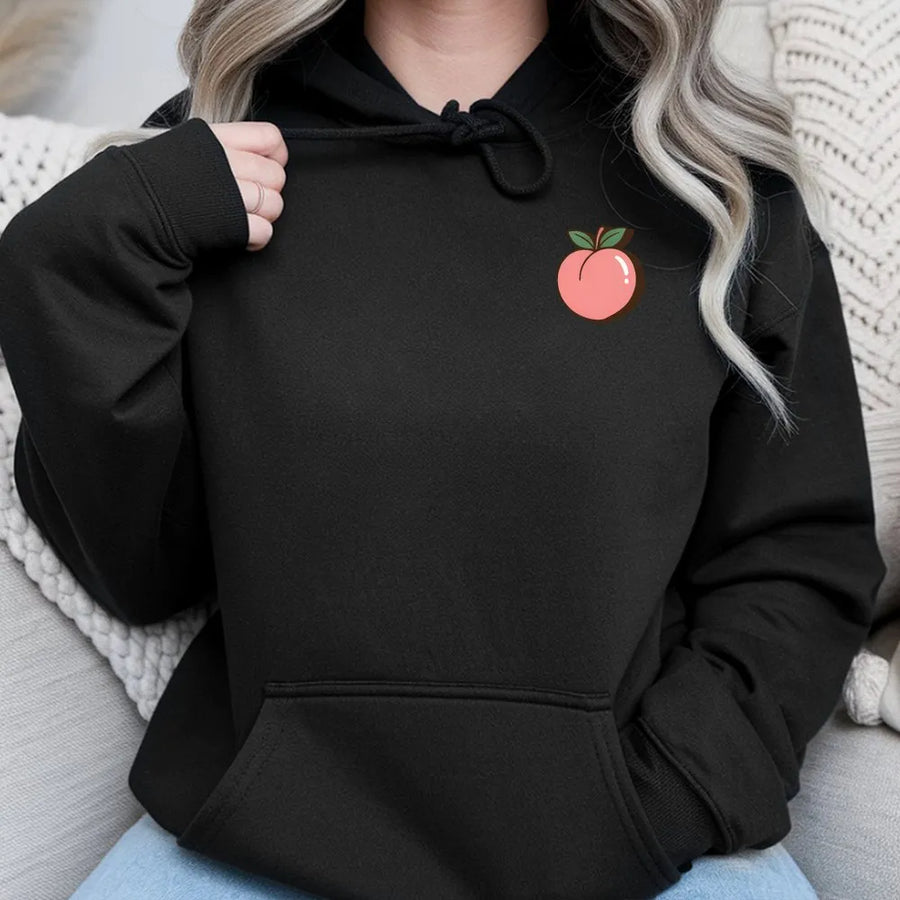 Kawaii Peach Hoodie | Minimalist Fruit Graphic Sweatshirt | Premium Soft Cotton Blend | Cute Aesthetic Clothing Gift for Her