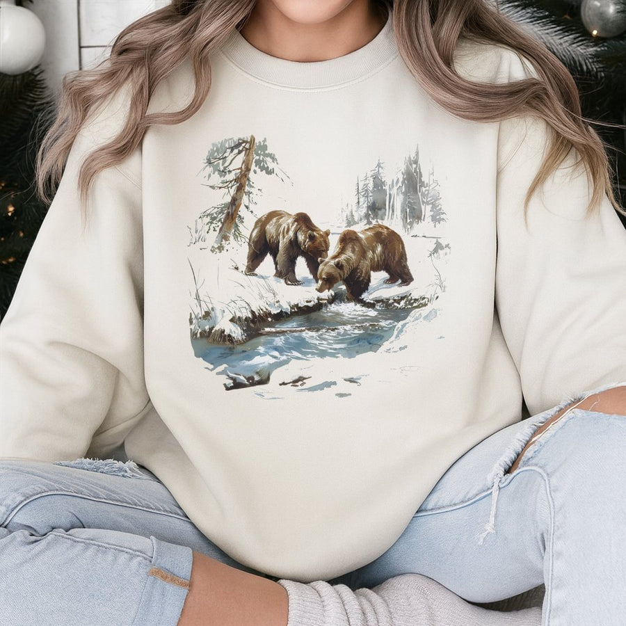 Grizzly Bear Sweatshirt | Retro Wilderness Nature Graphic | Premium Cotton Blend | Unisex Nature Lover Gift for Men and Women