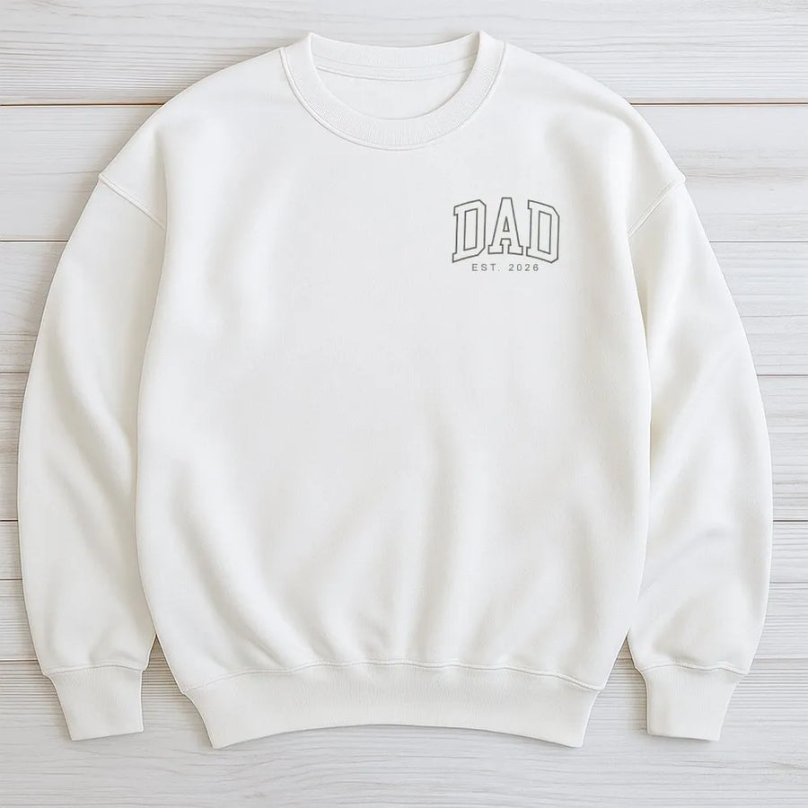 Dad Est 2026 Sweatshirt | Varsity Left Chest Print | Premium Cotton Tee | Gift for Expecting Father