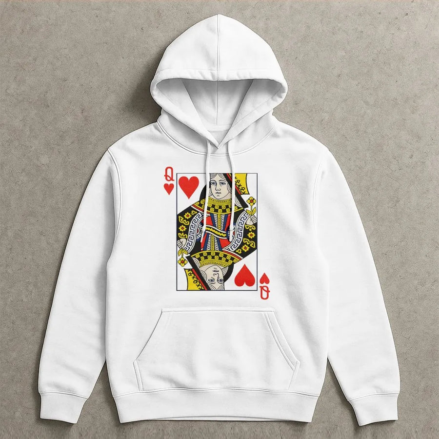 Queen of Hearts Hoodie | Playing Card Graphic Sweatshirt | Premium Cotton-Blend Pullover | Aesthetic Gift for Her Poker and Casino Lovers
