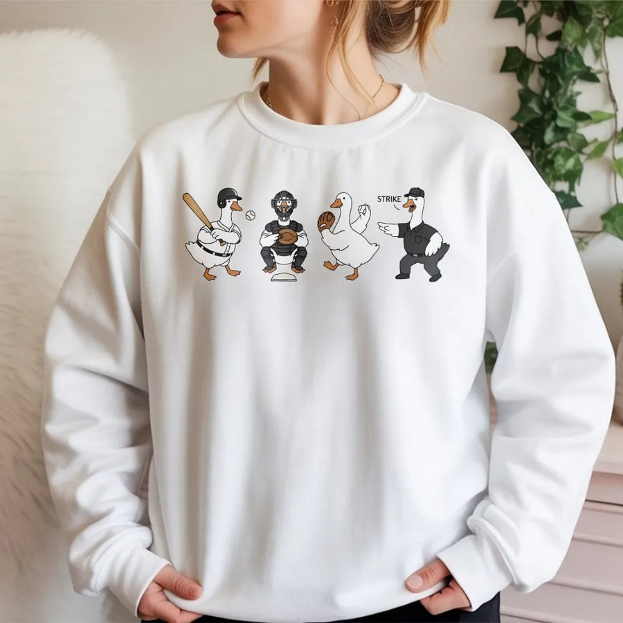 Goose Baseball Sweatshirt | Funny Geese Playing Baseball Graphic | Soft Cotton Tee | Game Day Gift for Animal Lovers & Sports Fans