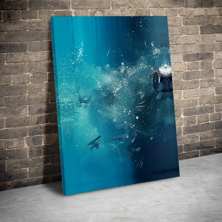 Abstract Ocean Diver Helmet Canvas Art | Deep Blue Underwater Surreal Print | 1.25-Inch Gallery-Wrapped Wall Decor | Nautical Gift for Home Office