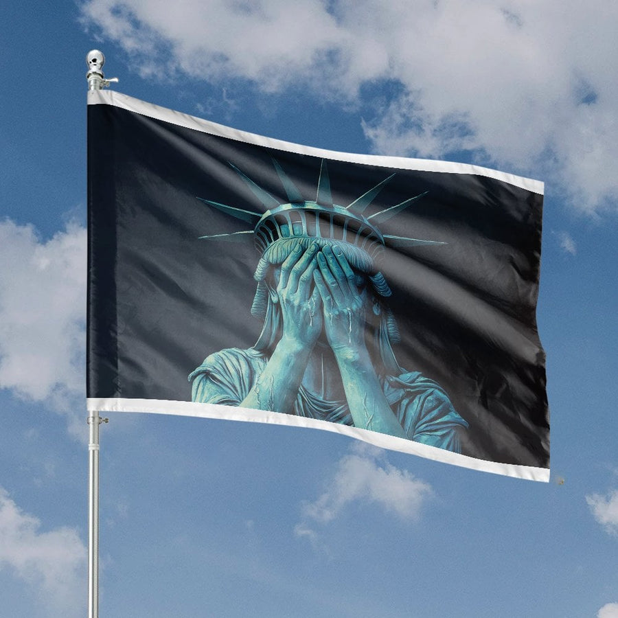 Crying Statue Of Liberty Flag | Artistic Symbol Decor | Premium Weather-Resistant Polyester | Patriotic Statement Gift For Home