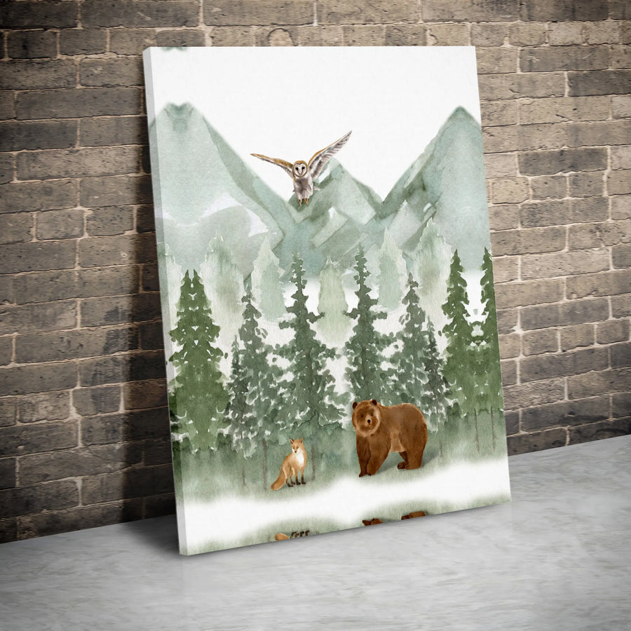 Woodland Animal Wall Art | Watercolor Bear Fox Owl Nursery Decor | Gallery Quality 1.25” Canvas | Rustic Forest Home Decor Gift