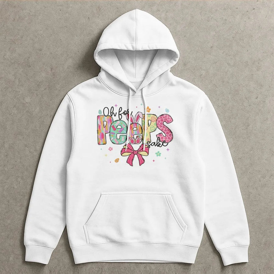 Oh For Peeps Sake Hoodie | Pastel Bunny Bow Easter Graphic | Premium Cotton Blend | Funny Spring Holiday Gift for Women and Men