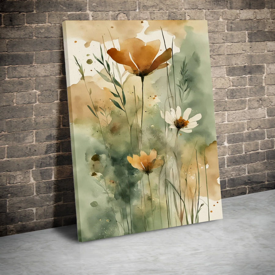 Watercolor Wildflower Canvas Print | Abstract Earth Tone Floral Painting | Premium Fade-Resistant Canvas | Living Room Wall Decor Gift