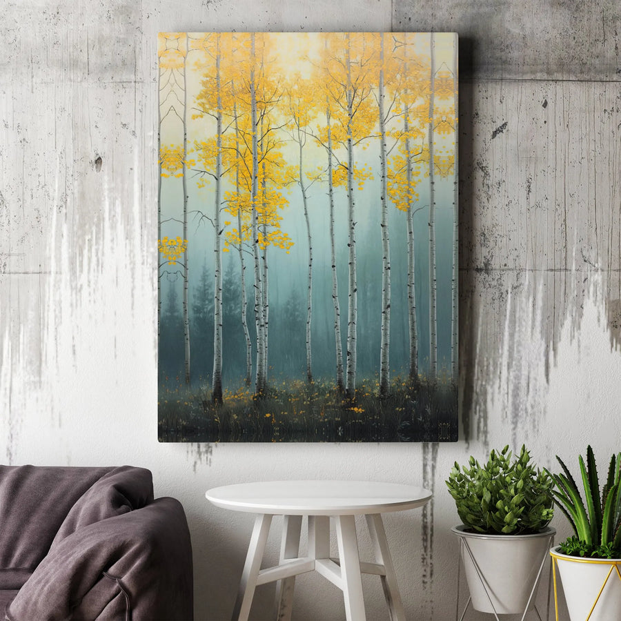 Aspen Forest Canvas Wall Art | Golden Autumn Birch Trees | Premium 1.25 inch Gallery Wrap | Nature-Inspired Home Office Decor